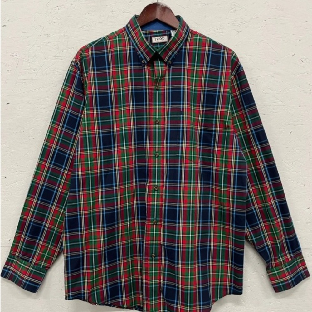 Izod Red, Navy & Green Plaid Button-Down Shirt